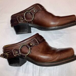 Frye belted harness biker mule